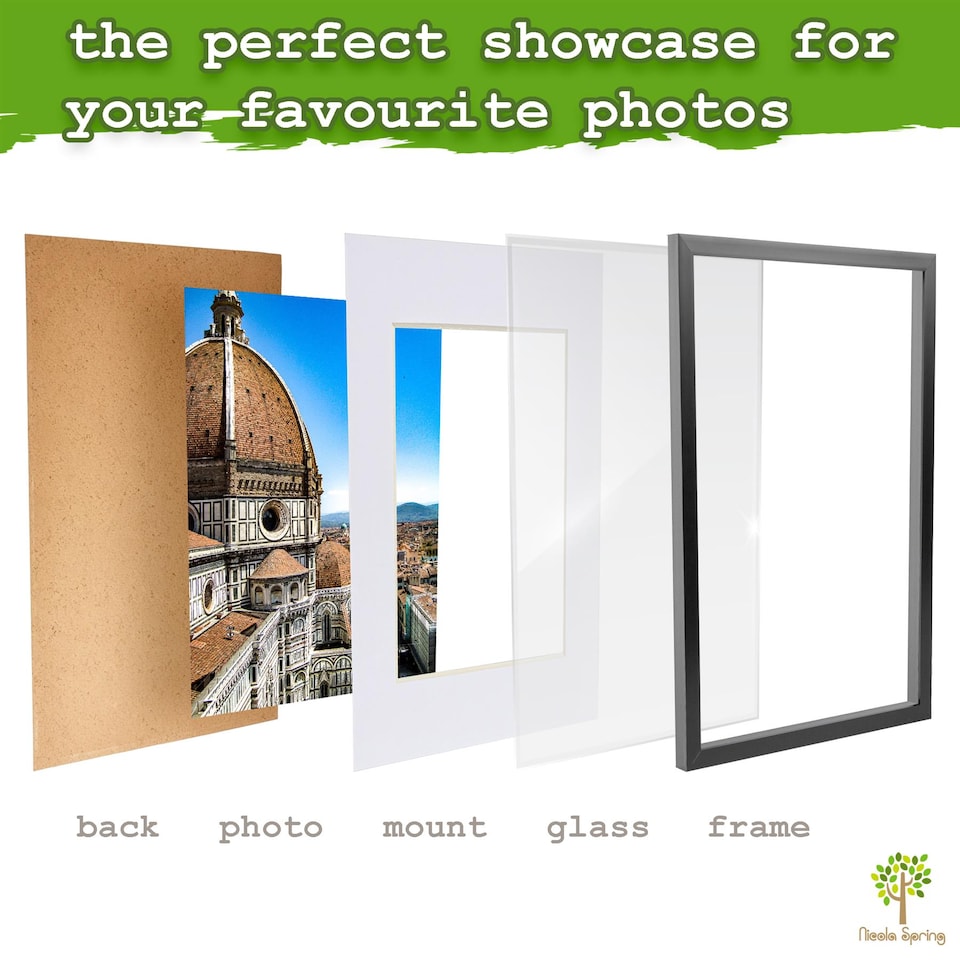 image 1 of Nicola Spring 3x Photo Frames with White A4 Mount - A3 (12" x 17") Black Portrait Hanging Wall Mounted Picture Display Frame