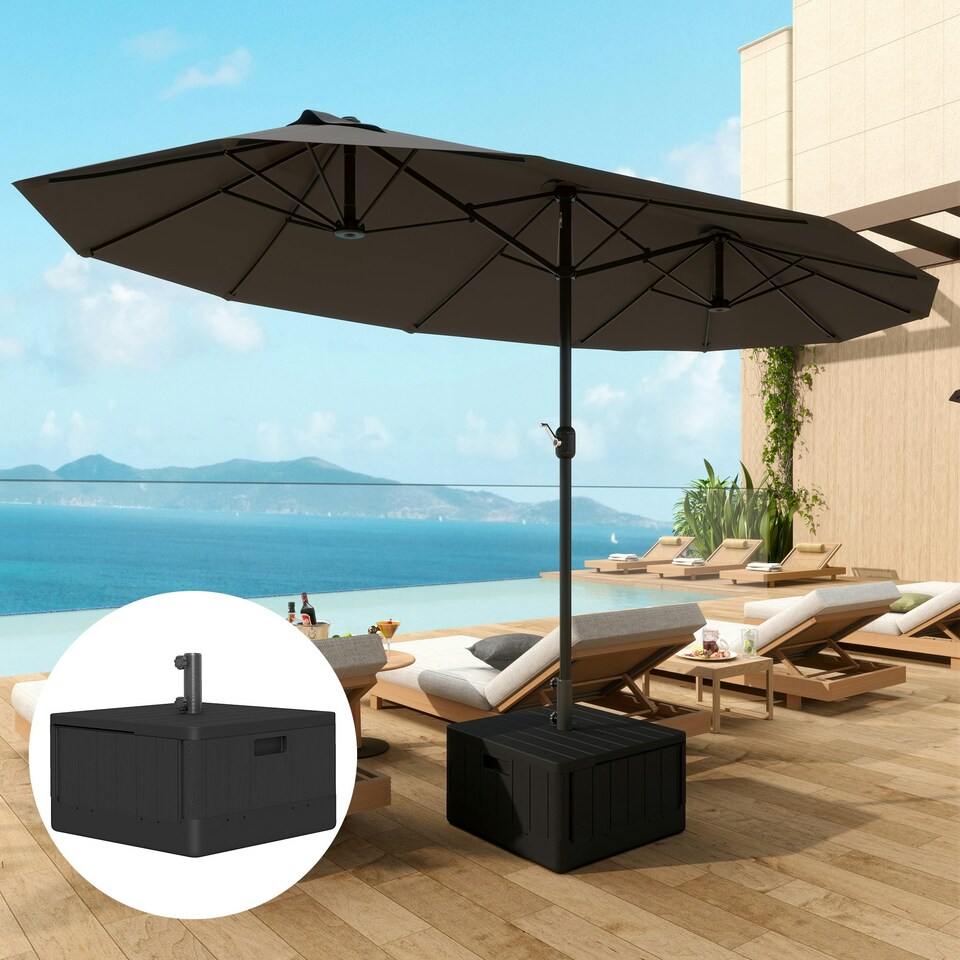 image 1 of Outsunny Garden Parasol Base, Sand/Water Filled Garden Umbrella Stand, Black