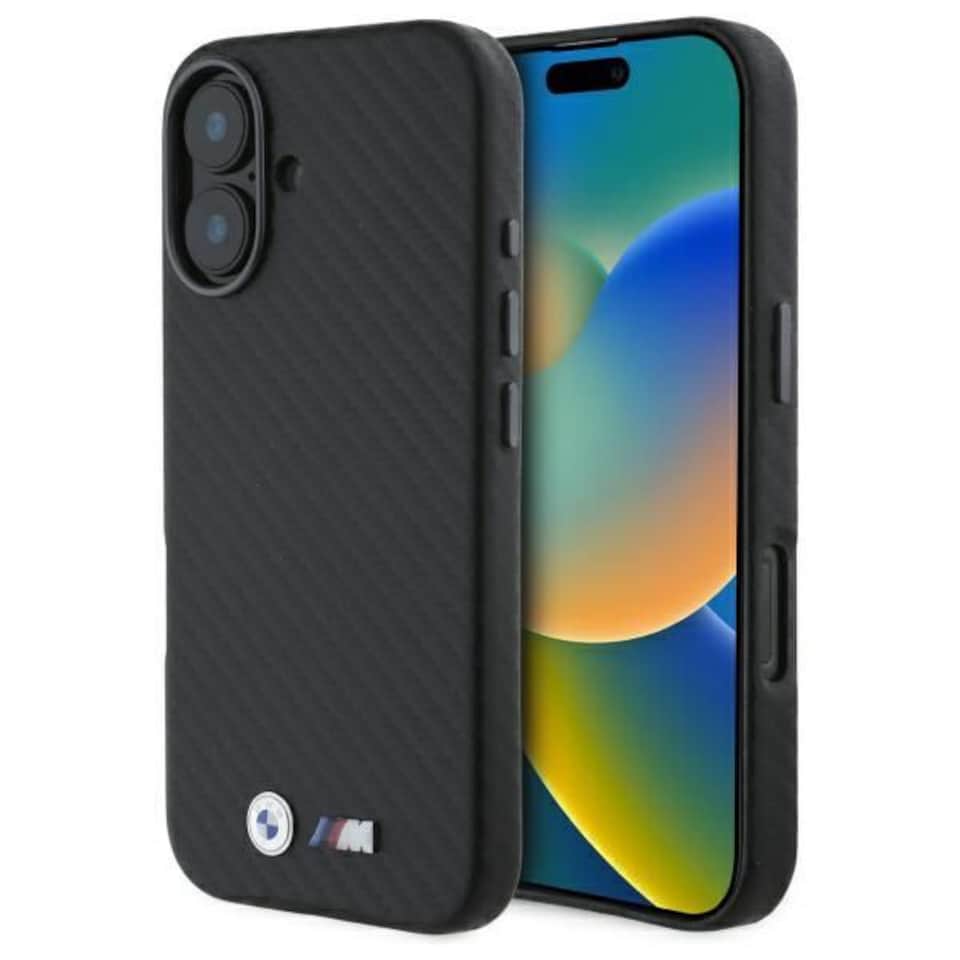 image 1 of BMW M Series Carbon Wrapped Metal Logo Hardcase for iPhone 16 6.1 Black - BMHCP16S23PUFWC