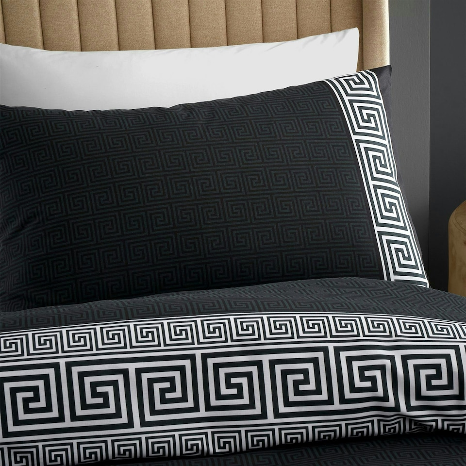 image 1 of Artemis Greek Key Reversible Duvet Cover Set | Black