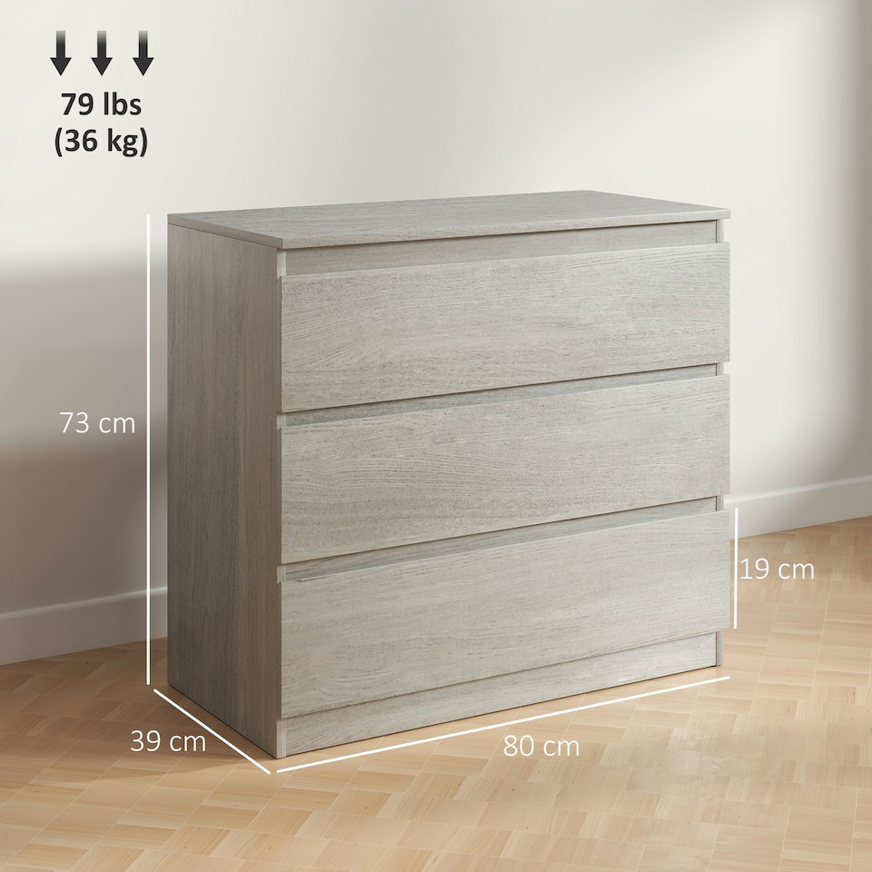 image 1 of HOMCOM Chest of Drawers, 3 Drawer Storage Cabinet Unit for Bedroom, Grey Grey