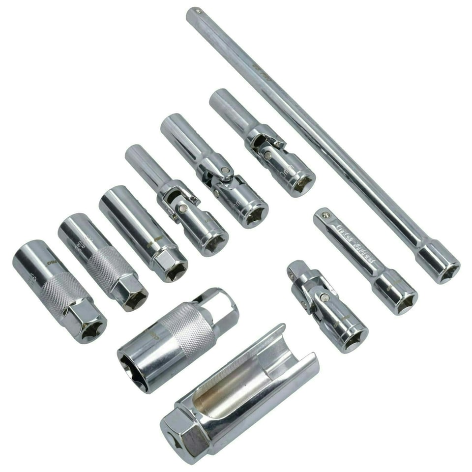 image 1 of Metric 3/8in Drive Glow Plug + Accessory Set Sensor Sockets Spark Plugs 11pc