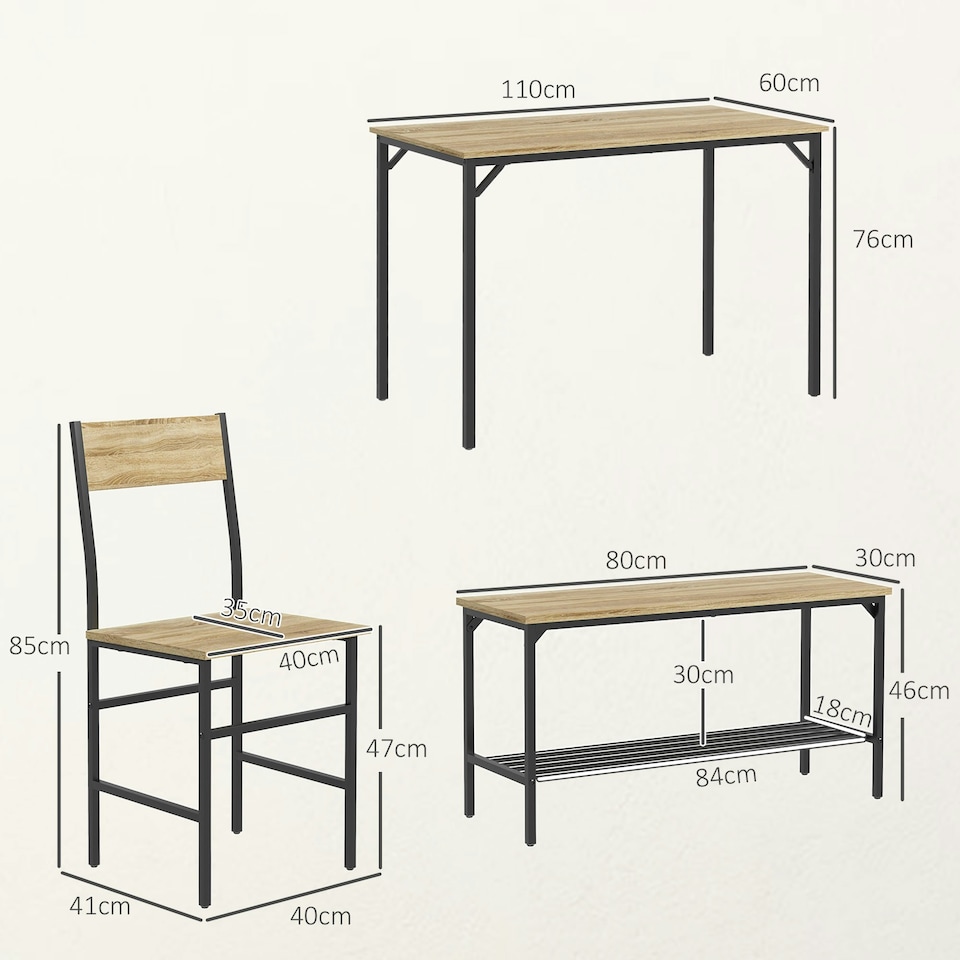 image 1 of HOMCOM Dining Table and Chairs Set of 4 with 2 Chairs Bench for Kitchen Natural
