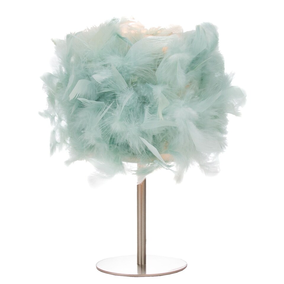 image 1 of Modern and Real Duck Egg Feather Table Lamp with Satin Nickel Base and Switch | Blue | Blue | 1