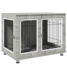 PawHut Dog Crate Furniture, Dog Crate End Table w/ Soft Cushion, Double Door