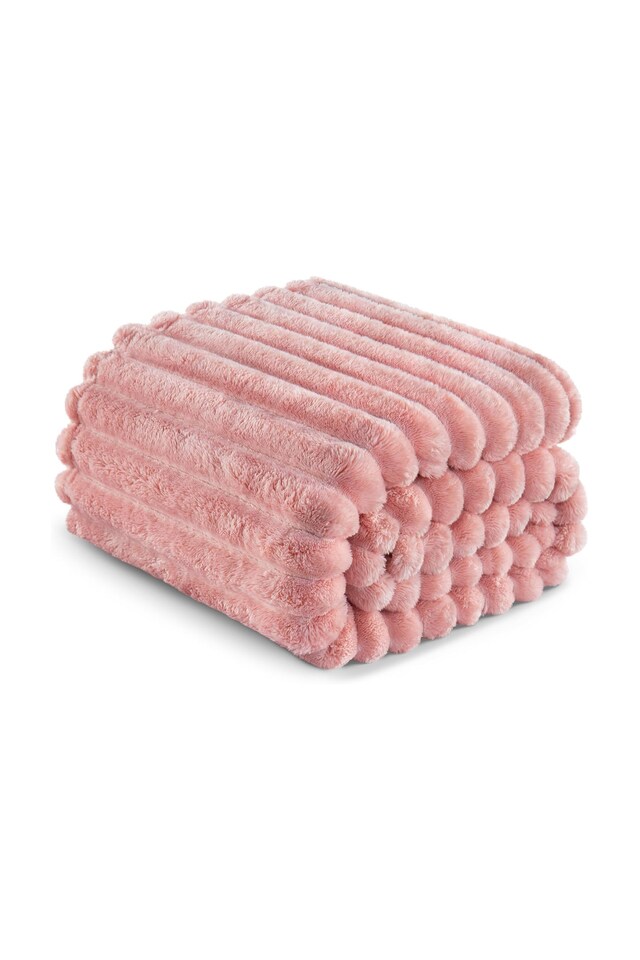 image 1 of Ribbed Jacquard Fleece Blanket Throw 200x240cm - Soft & Cosy Bed Throw