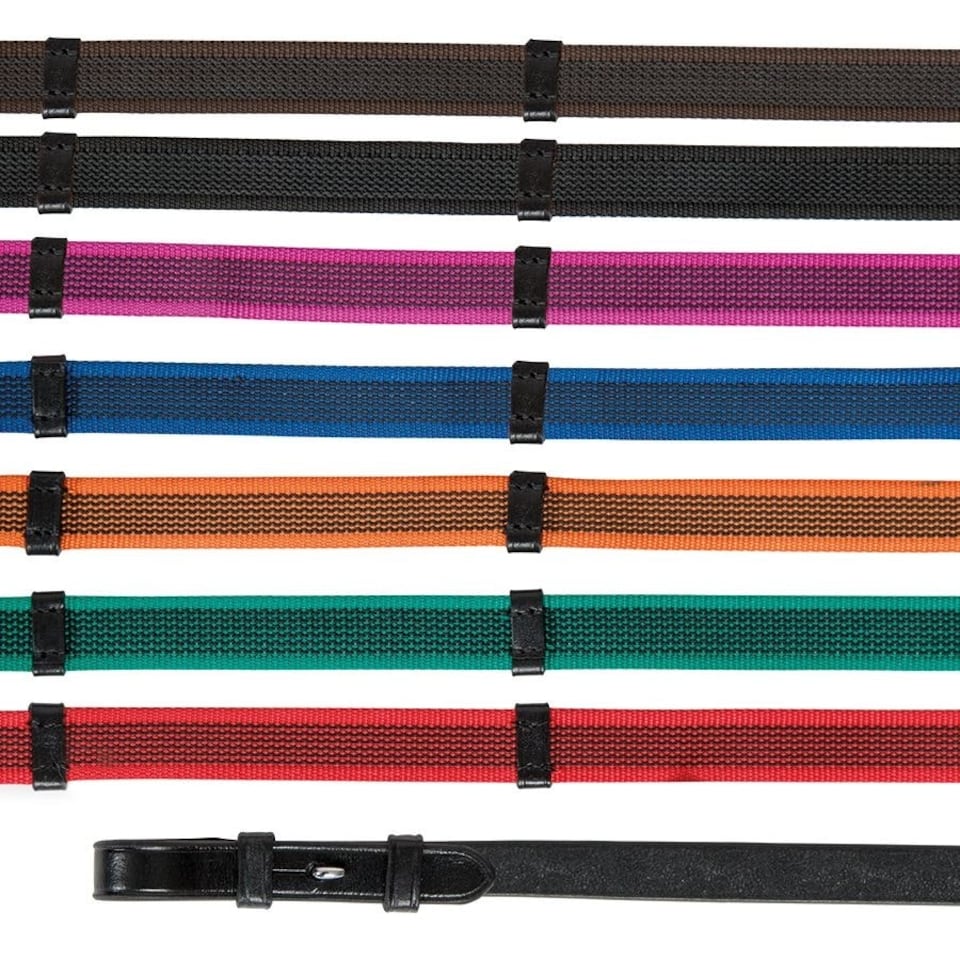image 1 of Shires Aviemore Continental Rubber Grip Reins Black | Size: 48X5/8
Colour: Black/Orange