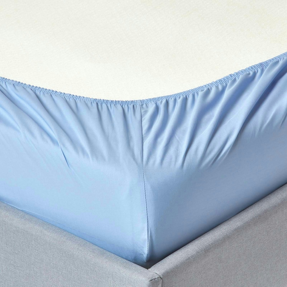 image 1 of Homescapes Blue Egyptian Cotton Deep Fitted Sheet 200 TC, Single Blue | Single