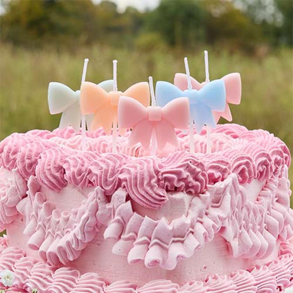 image 1 of Assorted Pastel Bow Wax Pick Candles - Pack of 5