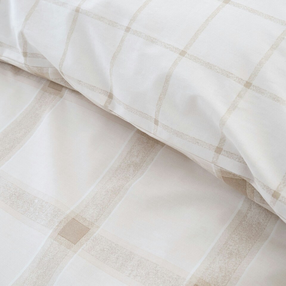 image 1 of Bianca Oxton Check 200 Thread Count Cotton Reversible Duvet Cover Set Natural | Cream | Natural | King