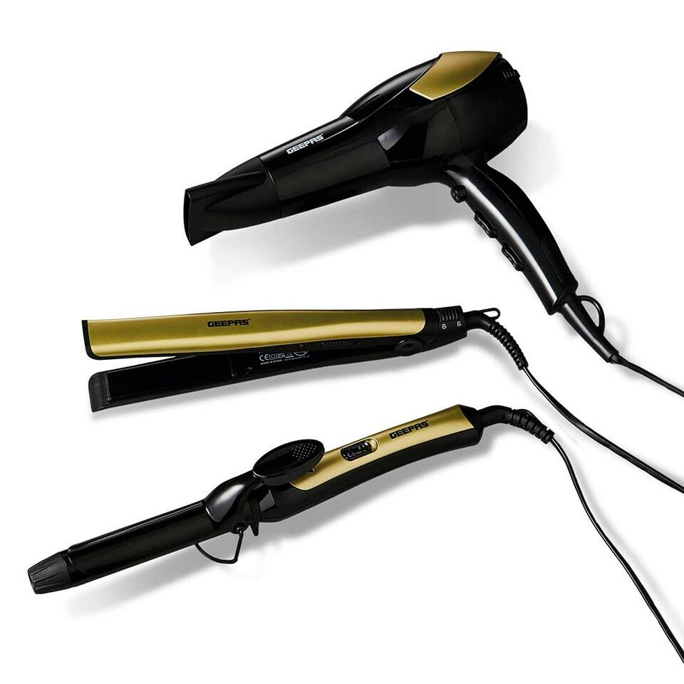 image 1 of GEEPAS 3-in-1 Hair Dryer, Hair Curler & Hair Straightener Combo Set