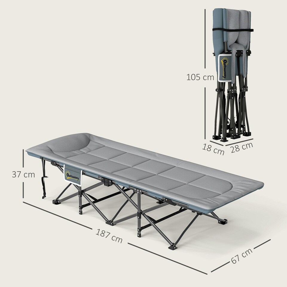 image 1 of Outsunny Camping Bed for Adults with Cushion, Headrest, Side Pocket, Grey 