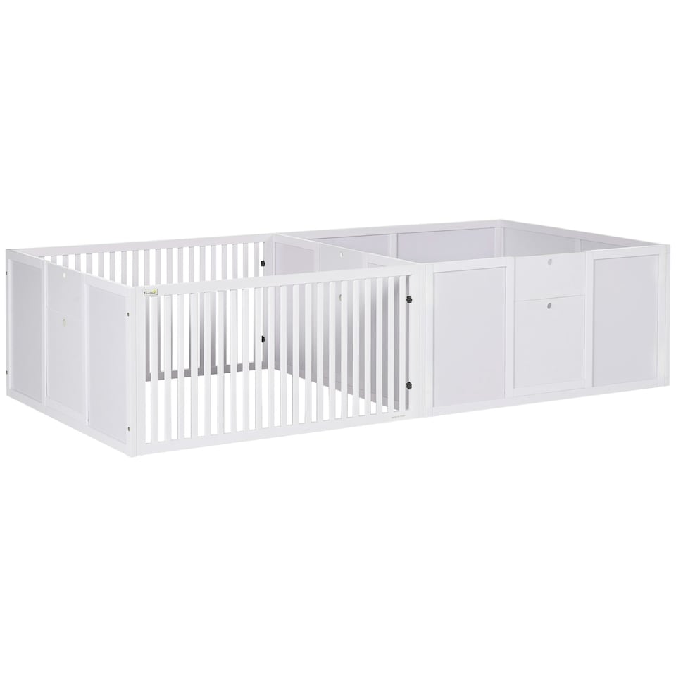 image 1 of PawHut Wooden Dog Pen Pet Playpen 7 Panels Puppy Pen for Indoors - White