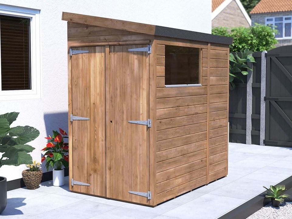 image 1 of Dunster House 4x6 Wooden Garden Shed, 1.2x1.8m, 15mm Walls, Window, Pent Roof, Superfelt, Modular
