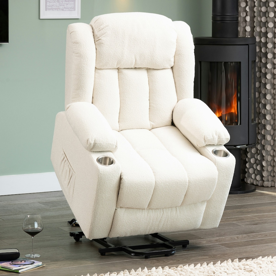 image 1 of Lovell Electric Lift Assist Riser Recliner with Massage and Heat - Cream
