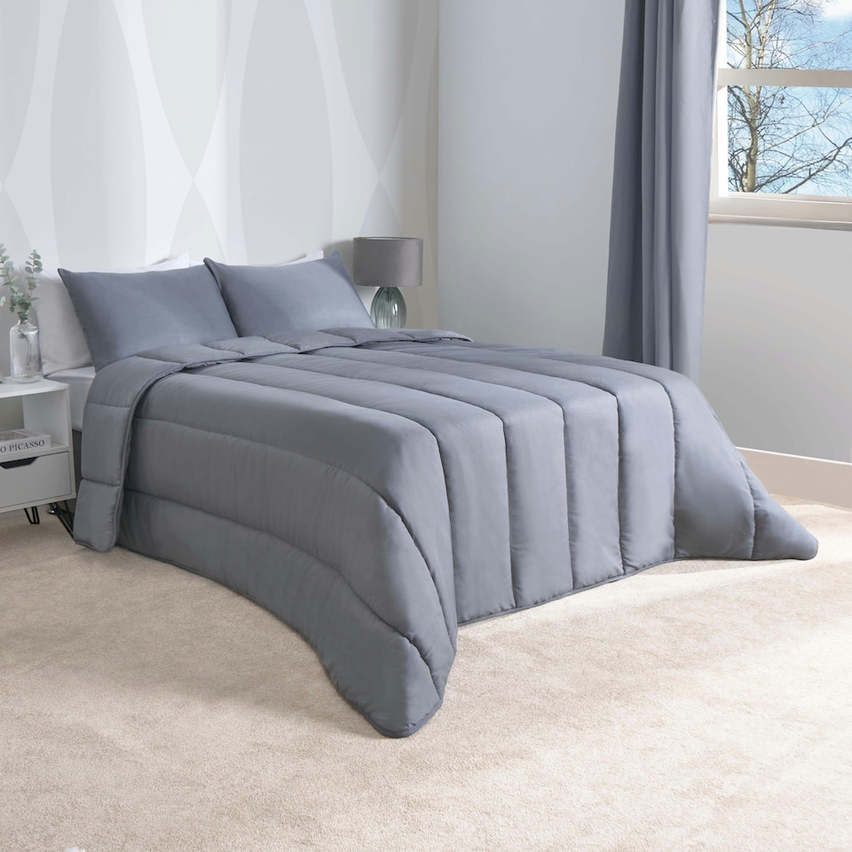 image 1 of OHS Reversible Coverless 10.5 Tog Soft Plush All Year Round Duvet Cover and Pillowcase Bedding Set Grey | Single