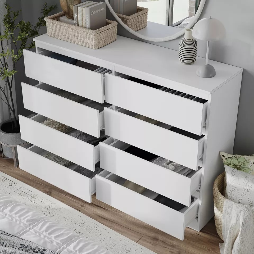 image 1 of Minimalist Chest of 8 Drawers - 88.3x120x35cm | White | White & White | 1
