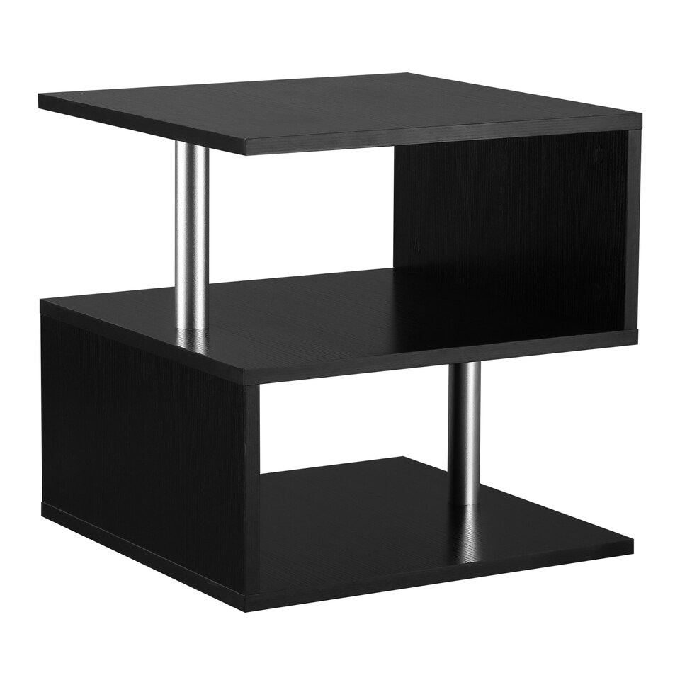 image 1 of HOMCOM Wooden S Shape Cube Coffee Table 2 Tier Storage Shelves Organizer Office Bookcase Living Room End Desk Stand Display Black | Black