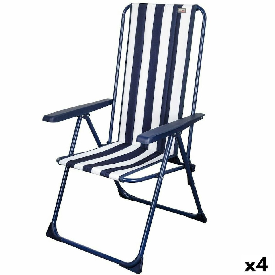 image 1 of Folding Chair Aktive Striped White Navy Blue 46 x 101 x 59 cm (4 Units) N/A