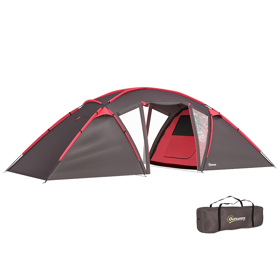 image 1 of Outsunny 4-6 Man Family Camping Tent with 2 Bedrooms, a Living Room | Grey | Grey