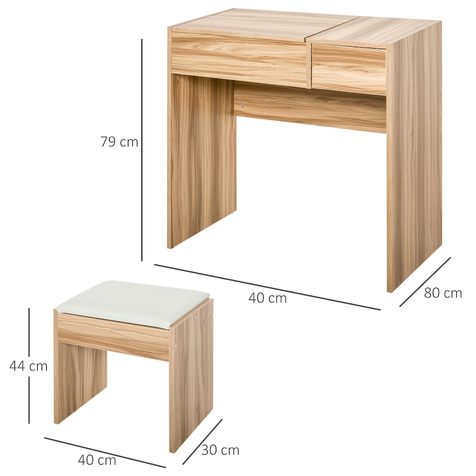 image 1 of HOMCOM Dressing Table Set Cushioned Stool Flip-up Mirror Drawer Chipboard Wood
