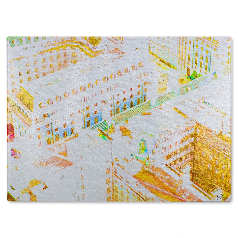 image 1 of London Roof Tops Orange Glass Chopping Board | Multi