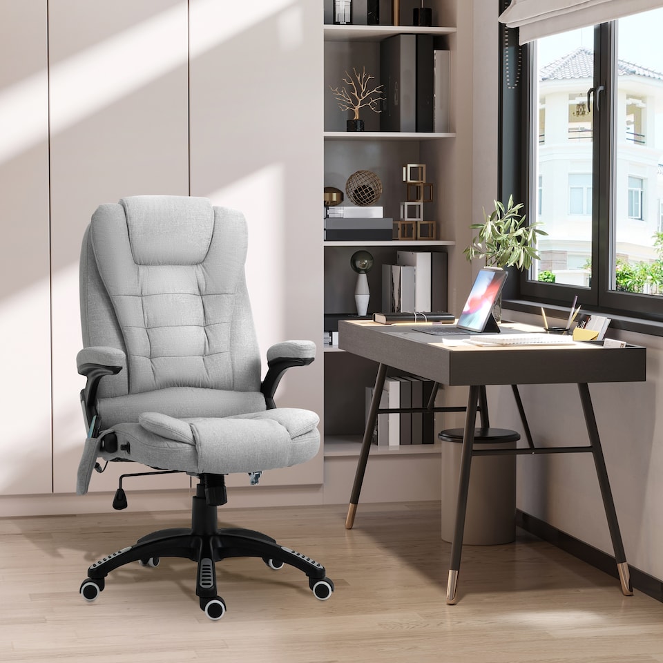 image 1 of Vinsetto Office Chair, Ergonomic Fabric Desk Chair with 6-Point Massage and Back Heated, Arms, Lumbar Support, Light Grey