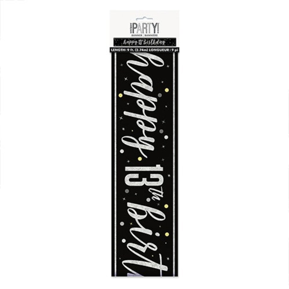 image 1 of Black Glitz Happy 13th Birthday Holographic Foil Banner 274cm