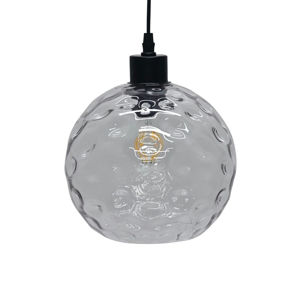 image 1 of First Choice Lighting Barnum Clear Dimple Glass Globe with Black Pendant Fitting Black | Clear