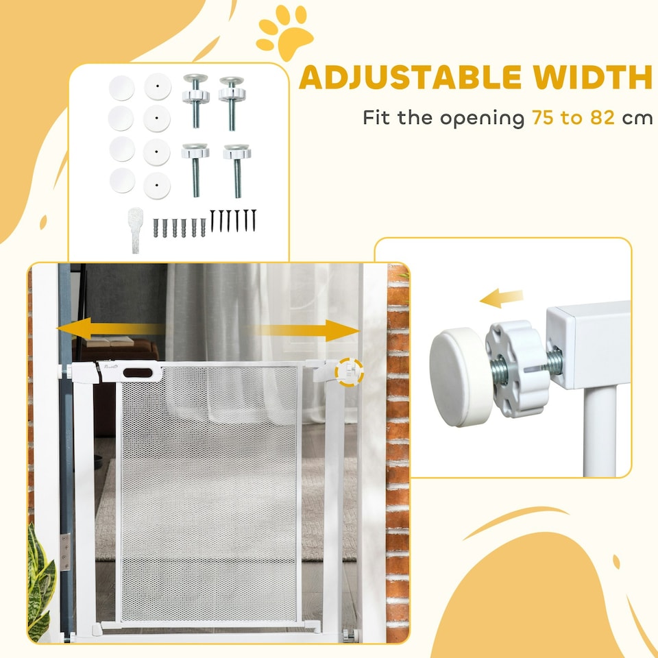 image 1 of PawHut Pressure Fit Safety Gate for Stairs w/ Auto Close 75-82 cm - White