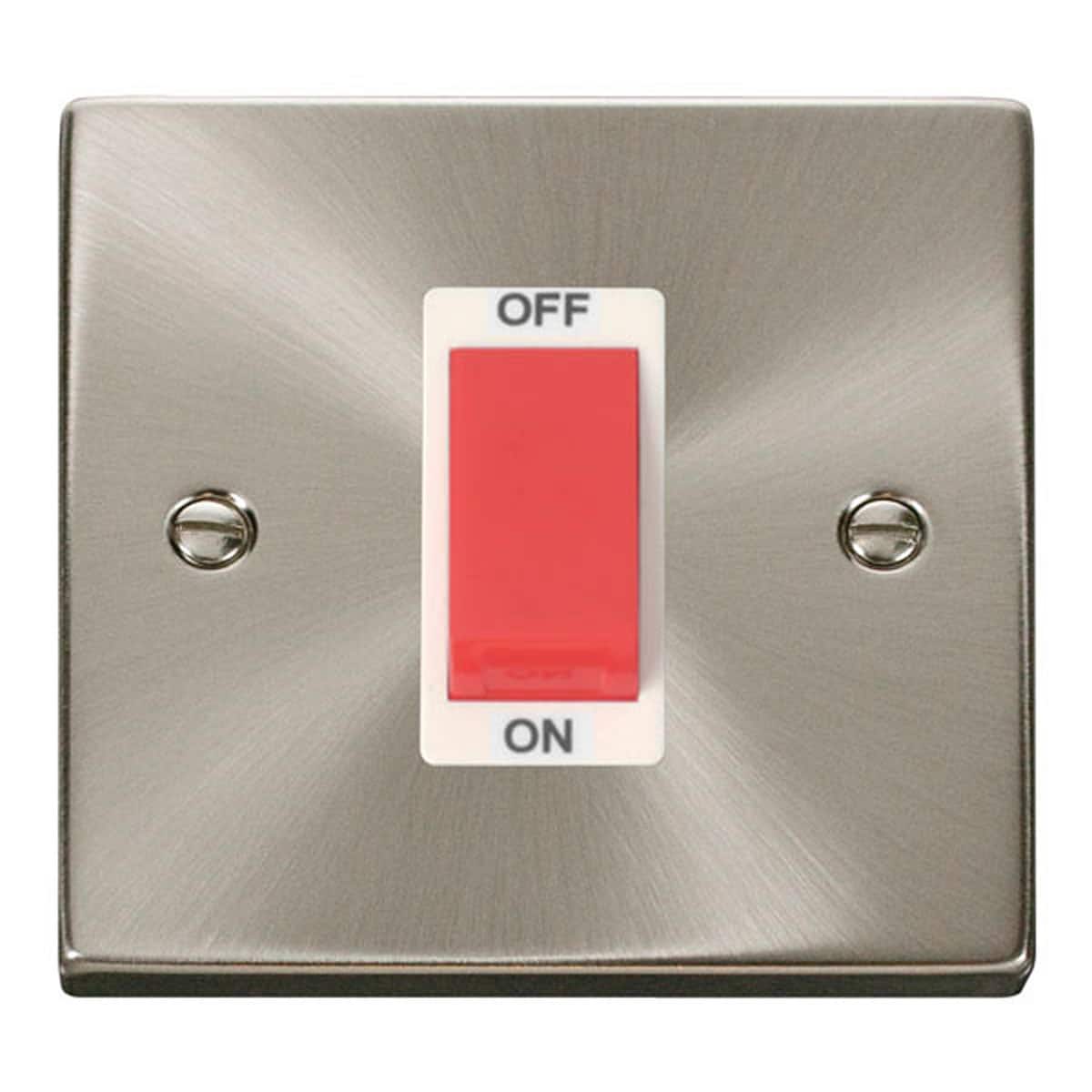 SE Home Satin / Brushed Chrome 1 Gang Size 45A Switch in Metallic Silver