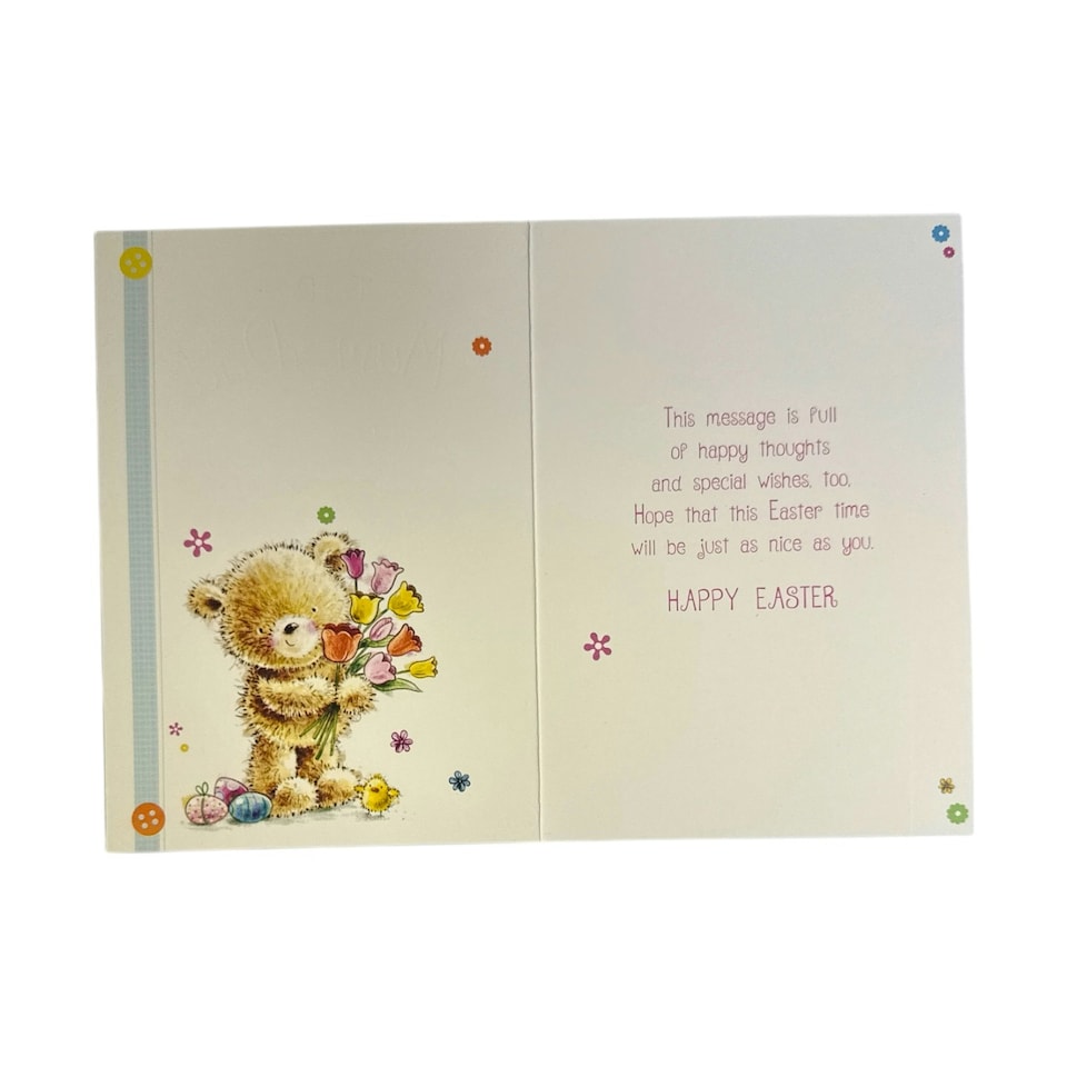 image 1 of To Dear Mum And Dad  Cute Teddy Holding Tulip Flowers Design Easter Card