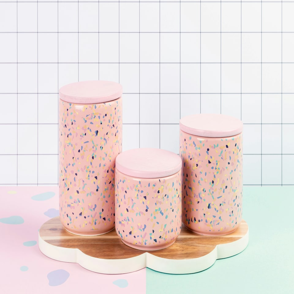 image 1 of Interiors By Premier Small Pink Terrazzo Storage Canister,Kitchen Canister With Airtight Lid,Canister With Pastel Pink Hue