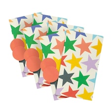 Multipack of 6 Sheets of Wrapping Paper & 6 Tags | Birthdays | For Him/Her | Retro Stars Design White