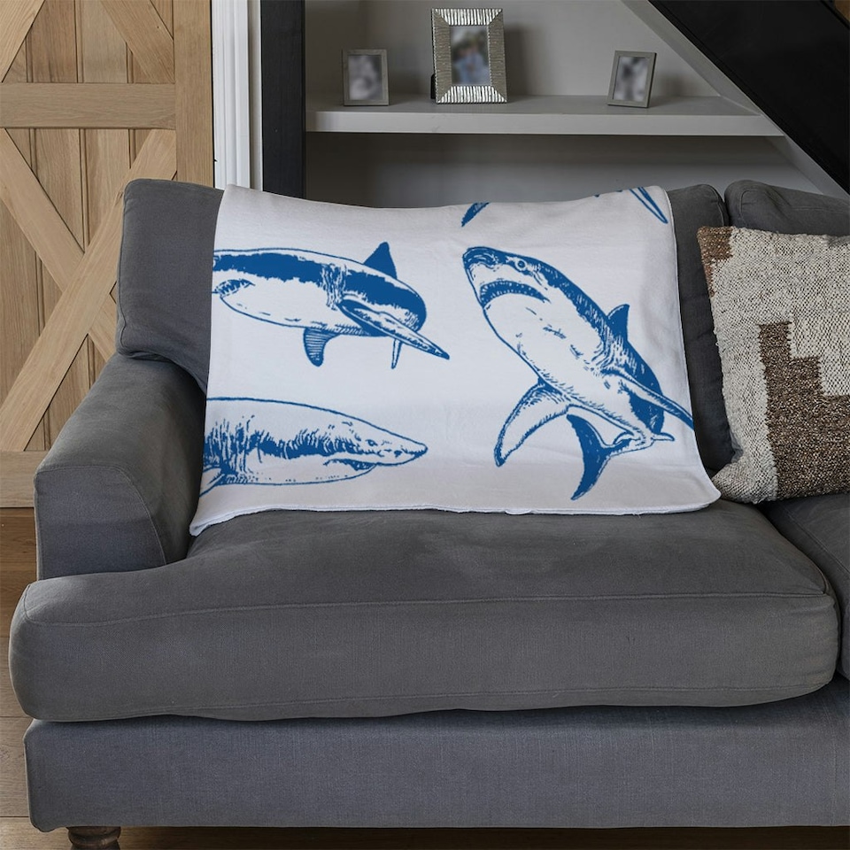 image 1 of Graphical set of blue sharks isolated on white background (Blanket)