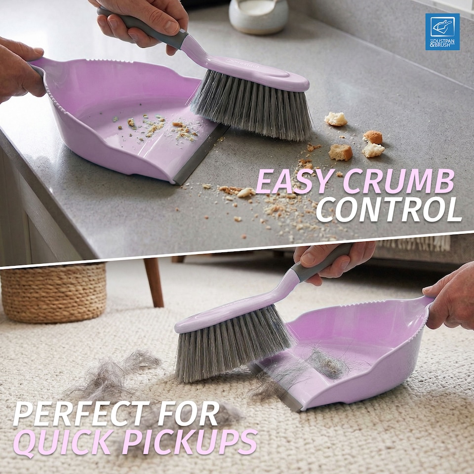 image 1 of 2-in-1 Indoor Sweeping Broom & Dustpan Set Ergonomic Floor Cleaning Kit | Multi | Lilac