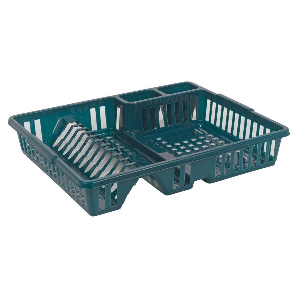 image 1 of Large Plastic Dish Drainer with Cutlery Rack Kitchen | Blue | 1