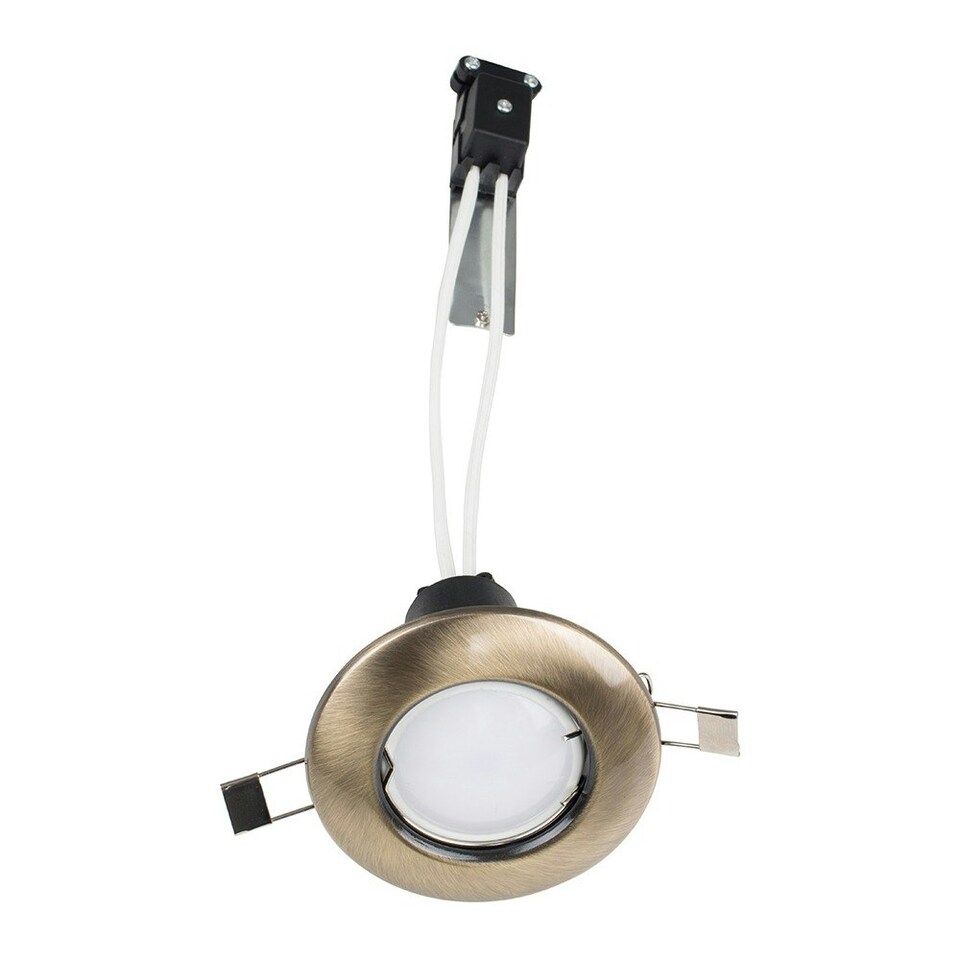 image 1 of ValueLights 6 x Modern Antique Brass Recessed GU10 Ceiling Downlight Fitting - Complete with 6 x 5w GU10 LED Bulb 6500K Cool White