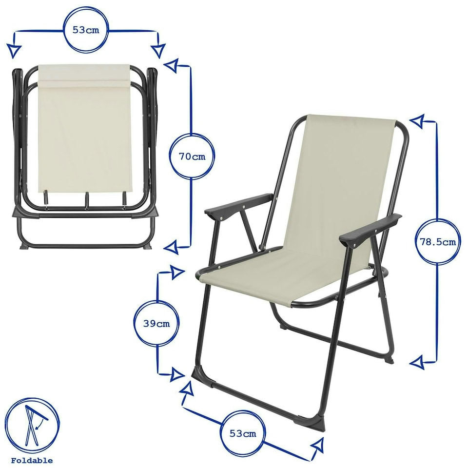image 1 of Harbour Housewares 6x Folding Metal Beach Chairs - Black - Folding Chair Camping Chair Outdoor Chair Beach Chair Deck Chair