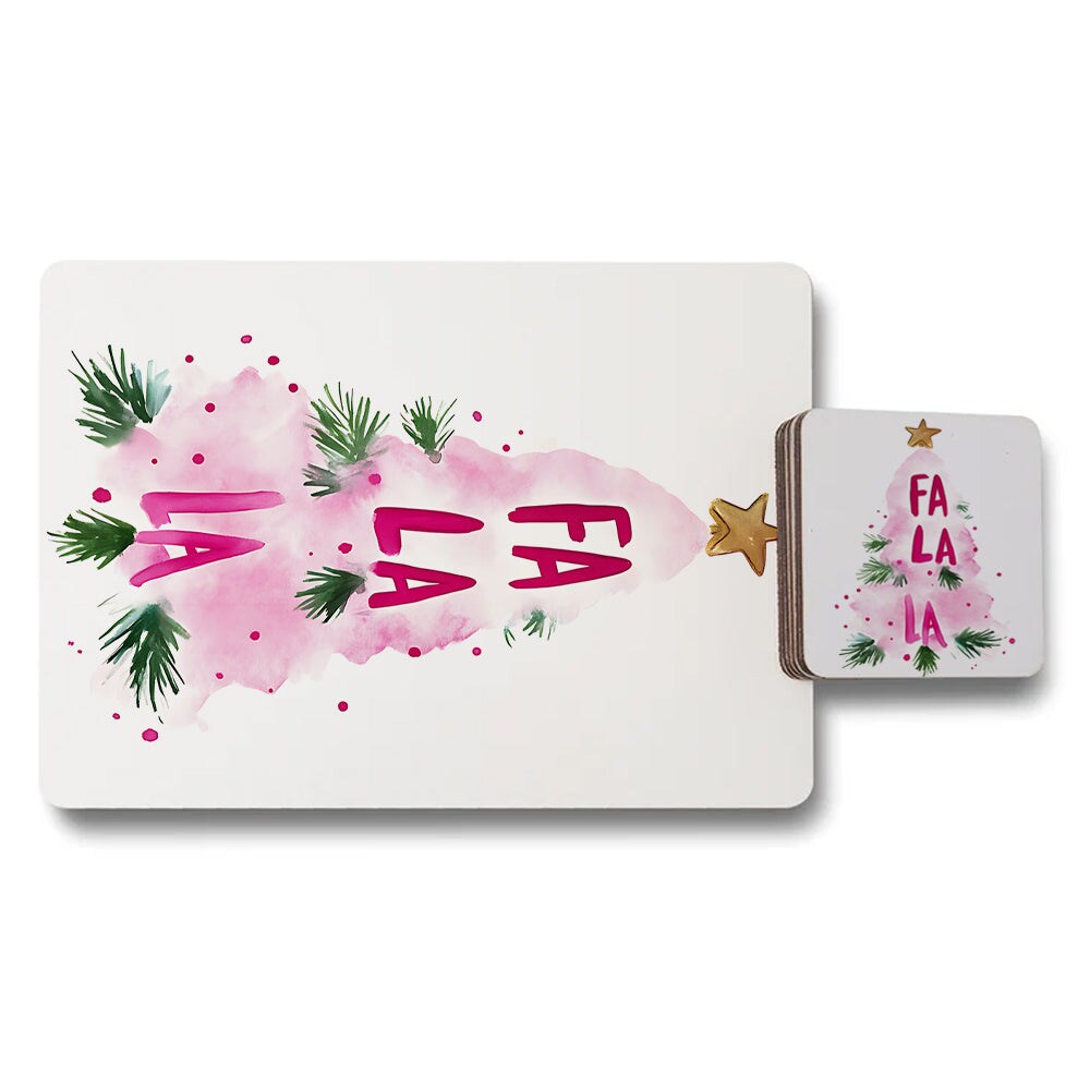 Pink Christmas Tree Placemat And Coaster Set Of 12 In Premium Print With Wood Base Limited Edition