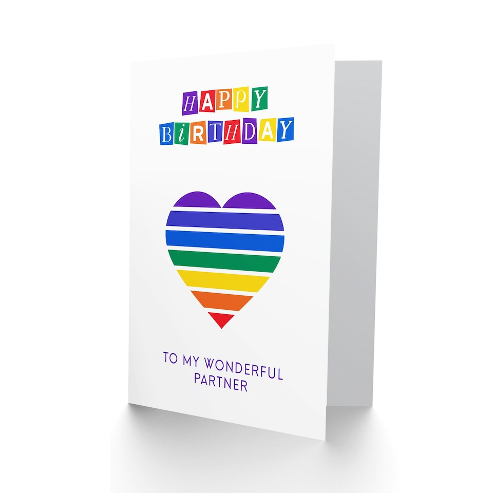 image 1 of Wonderful Rainbow Stripes Love Heart Partner Birthday Card