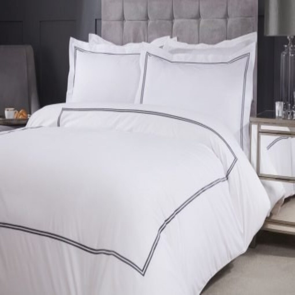 image 1 of Carlton Embroidered Duvet Set King Bed Graphite