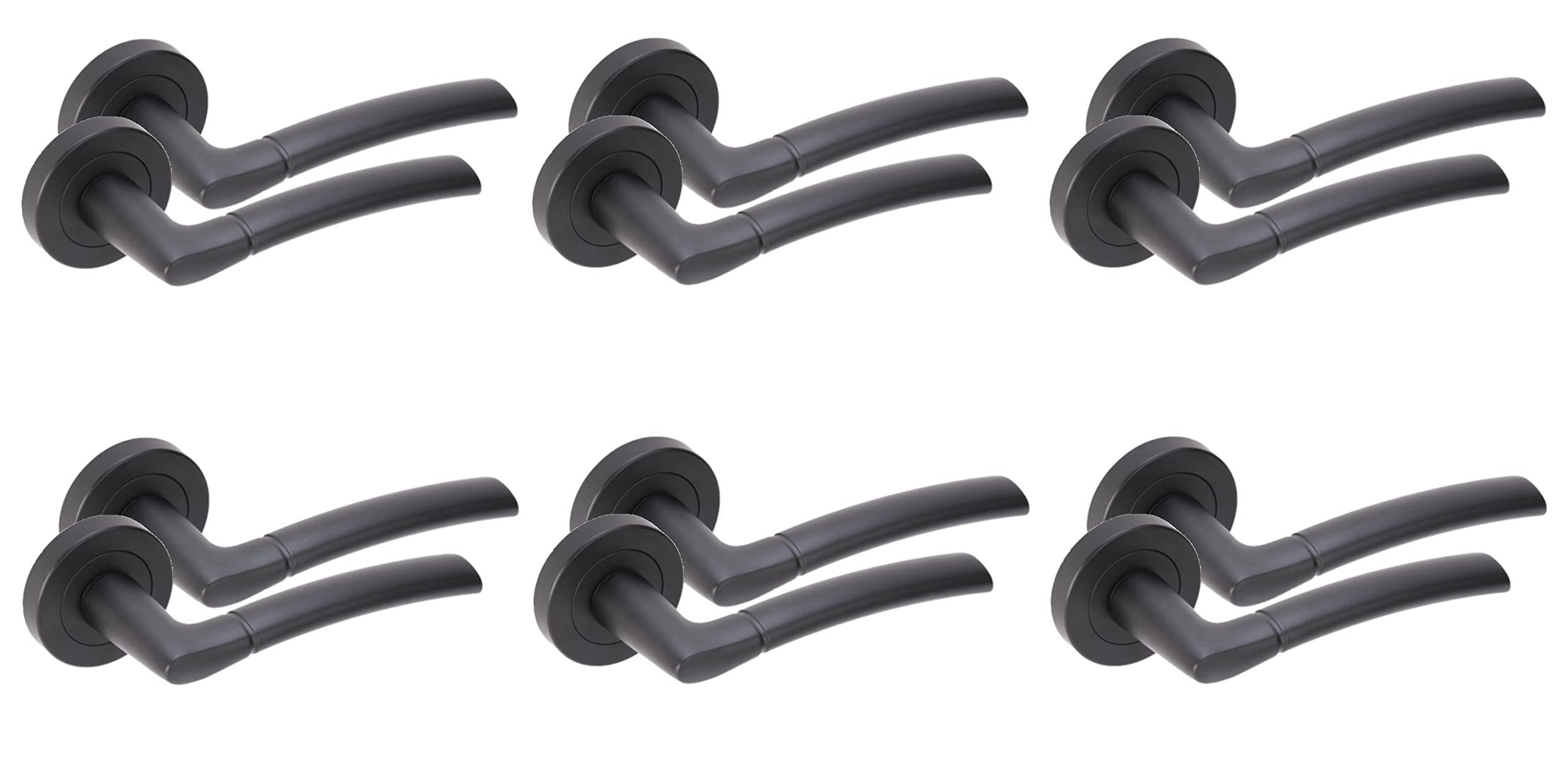 Golden Grace 6 Pairs Indiana Style Modern Lever Latch Door Handles Set on Round Rose in Matt Black Finish Black 6 Pairs