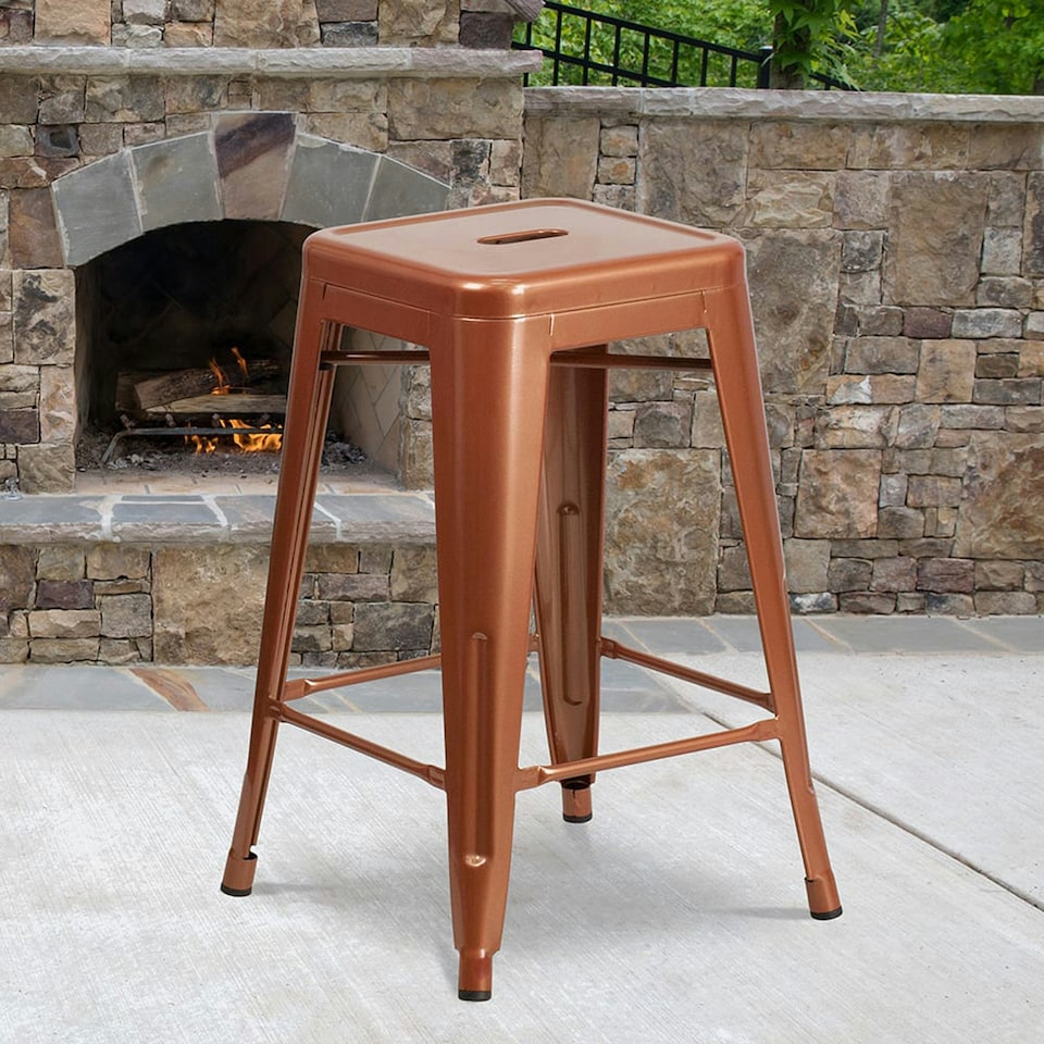 image 1 of Kai 24" Industrial Style Bar Stool Copper - Set of 4 - Modern Metal Counter Height Copper