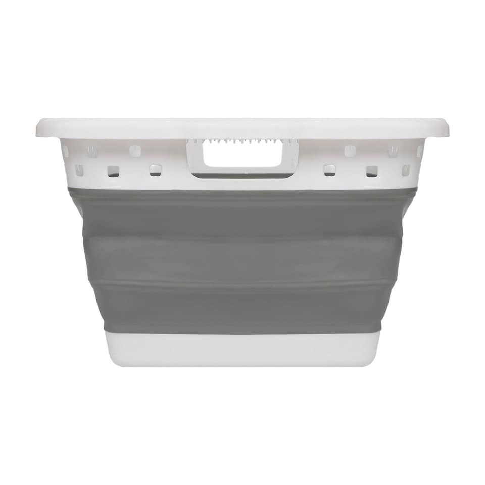 image 1 of Harbour Housewares Collapsible Laundry Basket - 42L - White/Grey | White | White/Grey