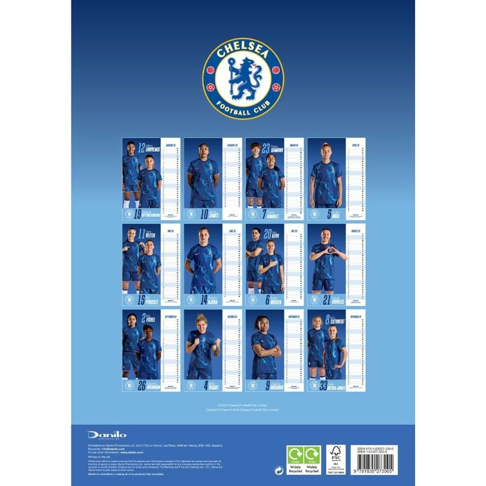 image 1 of Chelsea WFC A3 Wall Calendar - Multicoloured - One Size