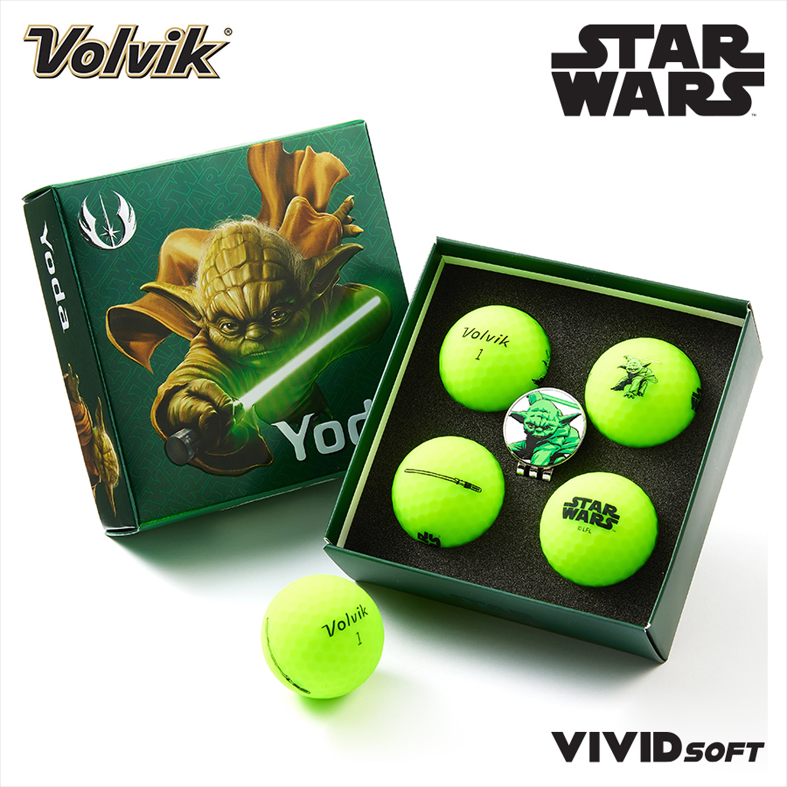 Volvik Vivid Soft Star Wars Yoda 4 Ball + Marker Pack