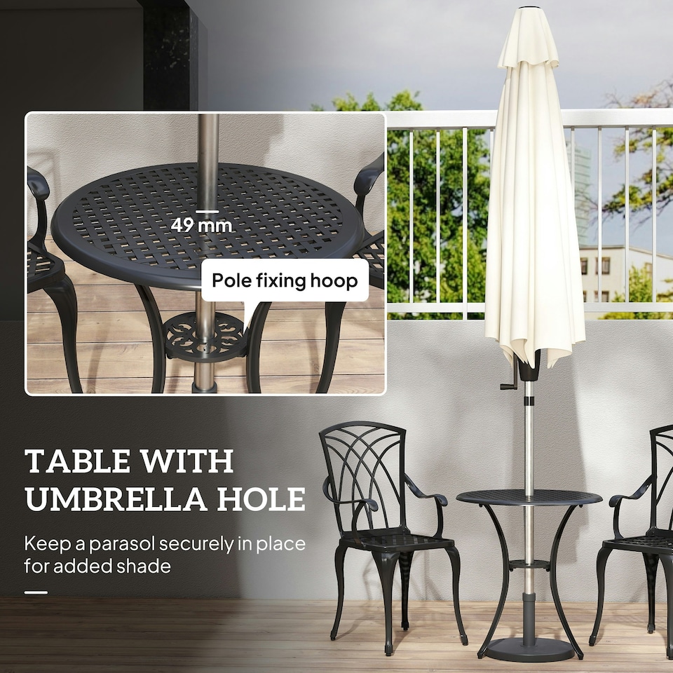 image 1 of Outsunny 3 PCs Coffee Table Chairs Outdoor Garden Furniture Set w/ Umbrella Hole