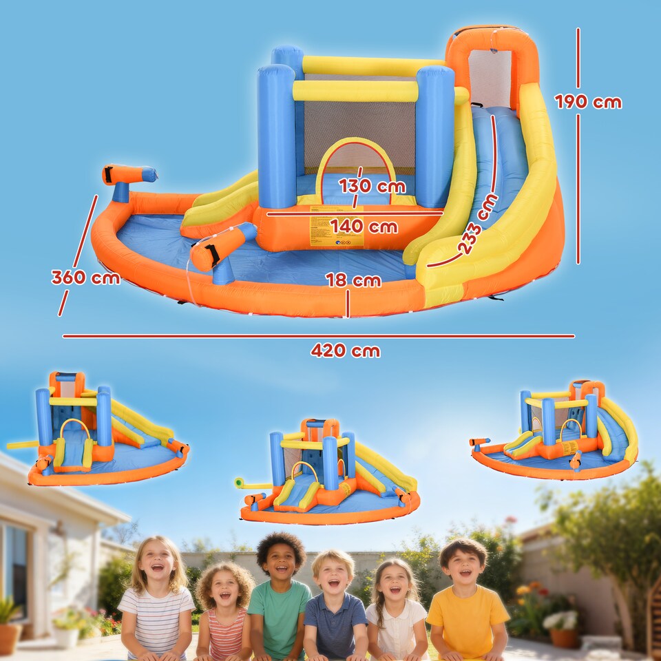 image 1 of AIYAPLAY 5 in 1 Inflatable Bouncy Castle for Children with Dual Slides
