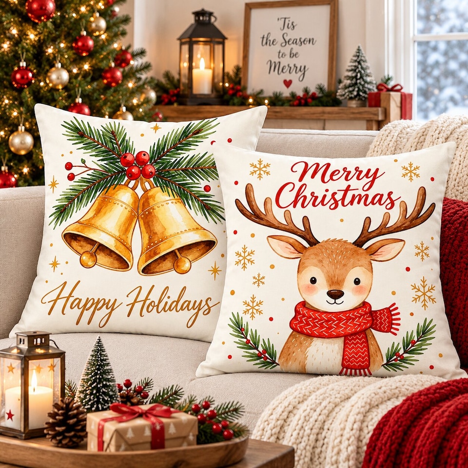 image 1 of Covers&All Christmas Decorative Square Throw Pillow Set of 2 with Inserts & Covers Accent Pillows for Sofa, Couch & Home Décor, Square 16 in x 16 in